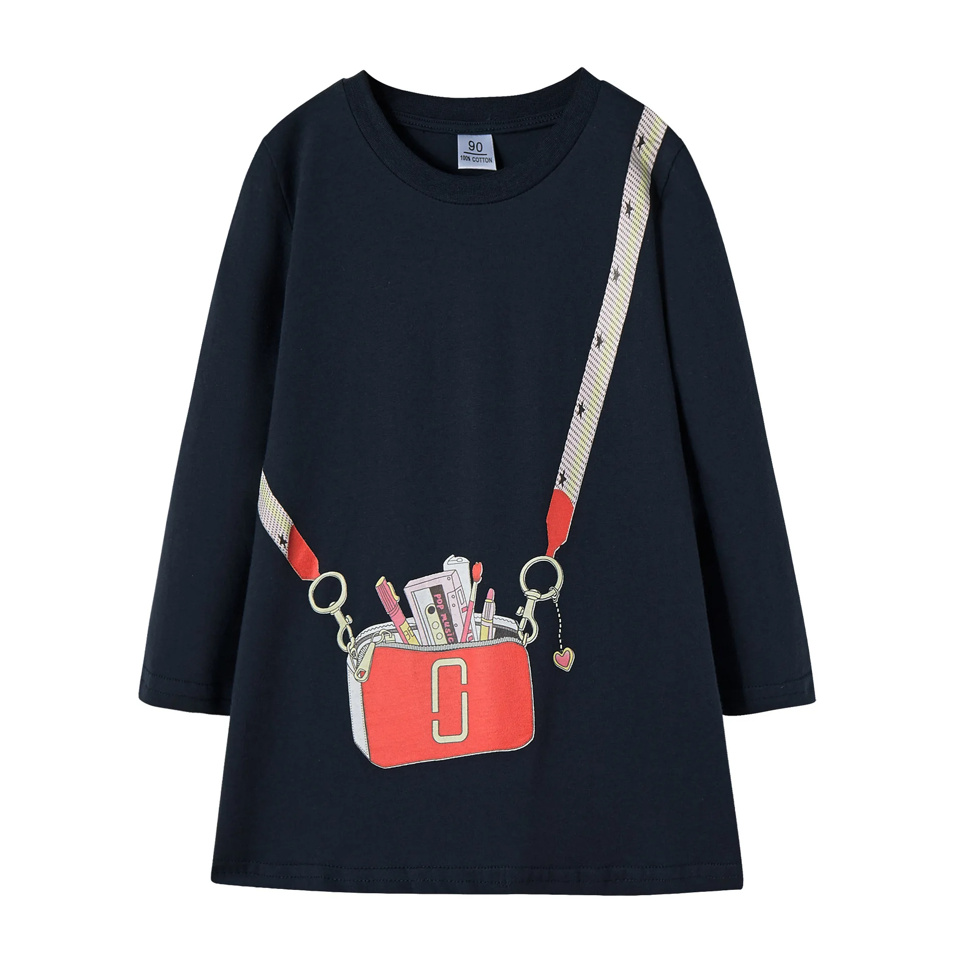 

2019 Autumn Winter New Children's Clothing Girls Long-sleeved Dress A Word Knee-length Dress Cotton Cartoon Print Dress Girl