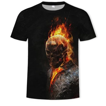 Gran oferta 2019, Camiseta con estampado 3D de calavera para hombre, camiseta de verano a la moda de manga corta, camiseta de Ghost Rider para hombre, camisetas y camisetas Streetwear