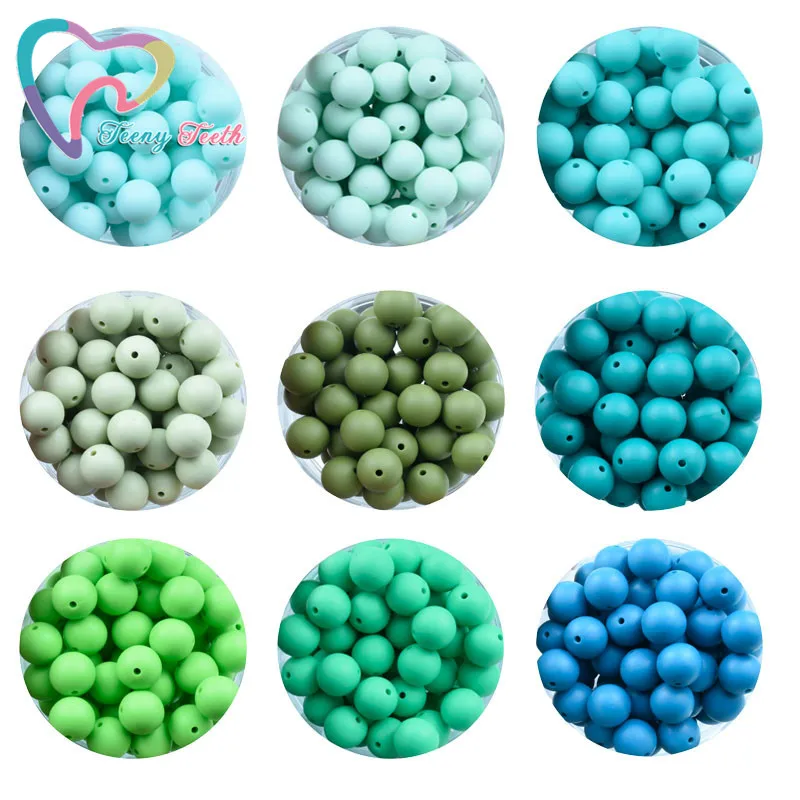 

Teeny Teeth 100 PCS French Green 12/15 MM Food Grade Silicone Round Teething Necklace DIY Jewelry Baby Nursing BPA Free Beads