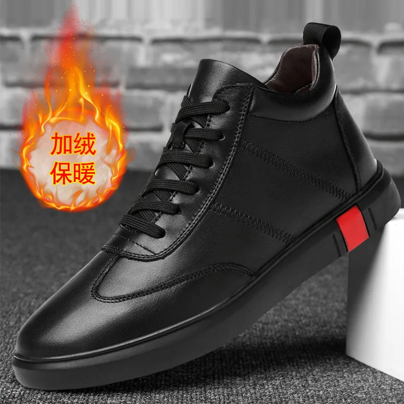 

2018 New Style High Cotton-padded Shoes MEN'S SHOES Winter plus Velvet Warm Genuine Leather Shoes Korean-style Shoes Versatile C