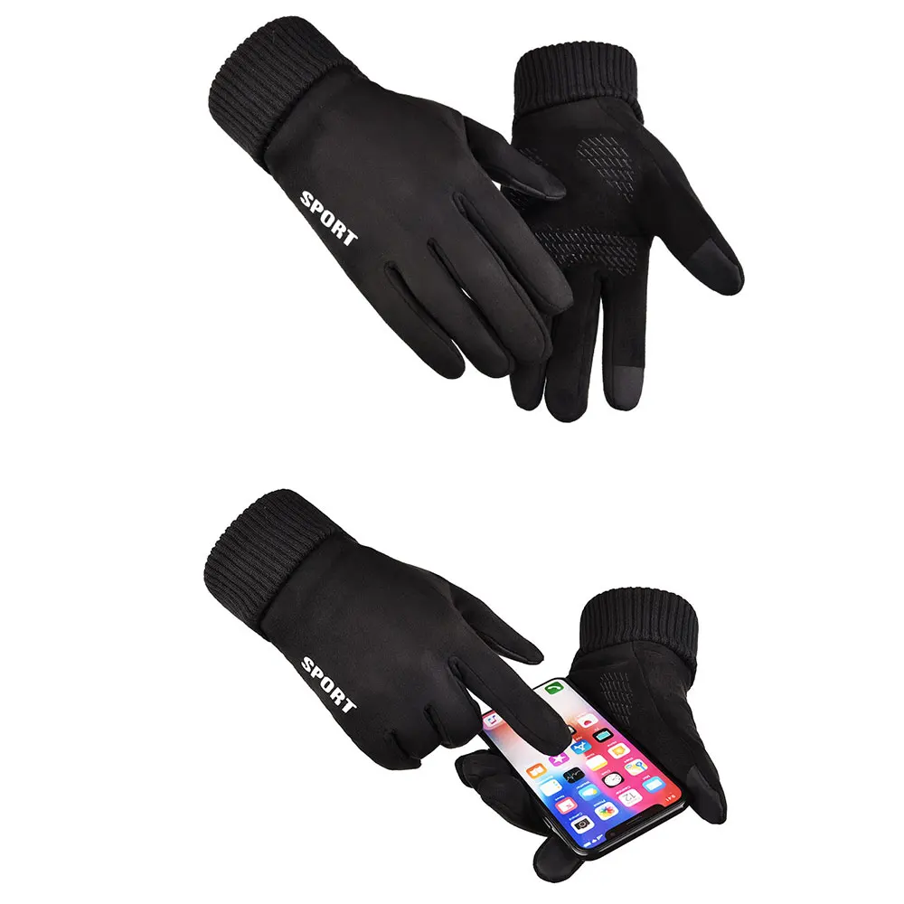Новые замшевые зимние спортивные перчатки мужские теплые перчатки для сенсорного экрана уличные бархатные Нескользящие варежки для вождения ветрозащитные перчатки для мужчин G010