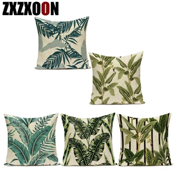 

Tropical Plants Palm Monstera Summer Decorative Throw Pillows Cotton Linen Cushion Cover Palm Leaf Green Home Decor Pillowcase