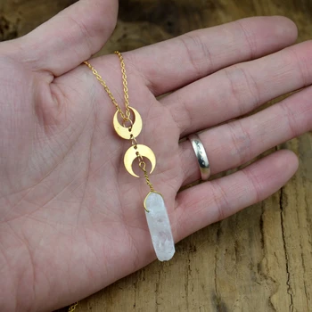 

Brass Moon Choker Crescent Moon Crystal Quartz Stone Pendant Necklace Pagan Jewelry Witch Pendant