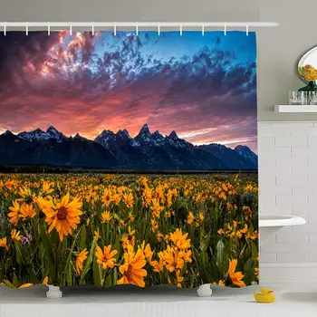 

Shower Curtain Set with Hooks 72x72 in Field Wildflowers Wyomings Grand Teton These National Nature Rockies Parks Weeks Sunset