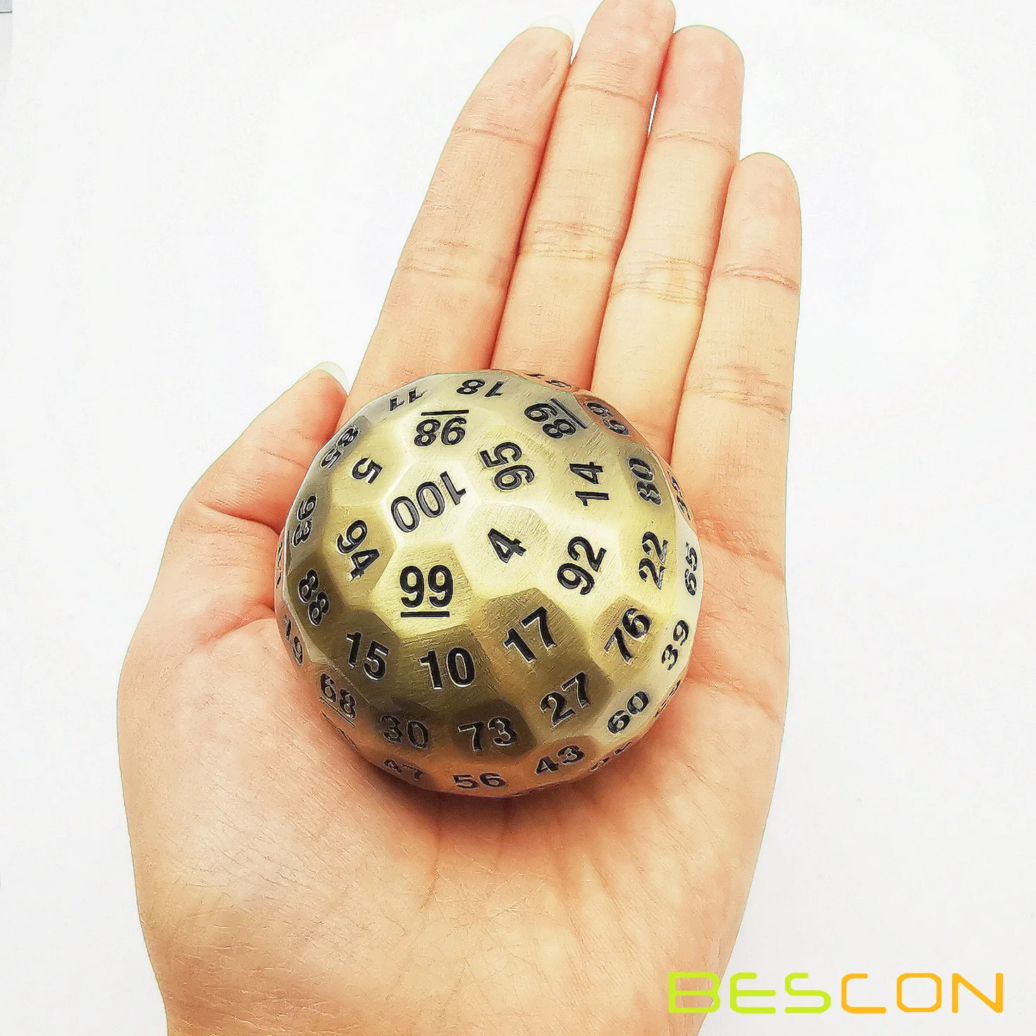 Bescon Solid Metal 100 Sided Dice, Game Dice D100,Giant Polyhedral Metal 100 Sides Dice 50MM in Diameter (1.97in), Ancient Brass 5