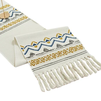 

Tassel Table Runner 14 x 72 In-Washable Cotton Woven Printed Side Table Runner Dresser -Bohemian Farmhouse Table Linen