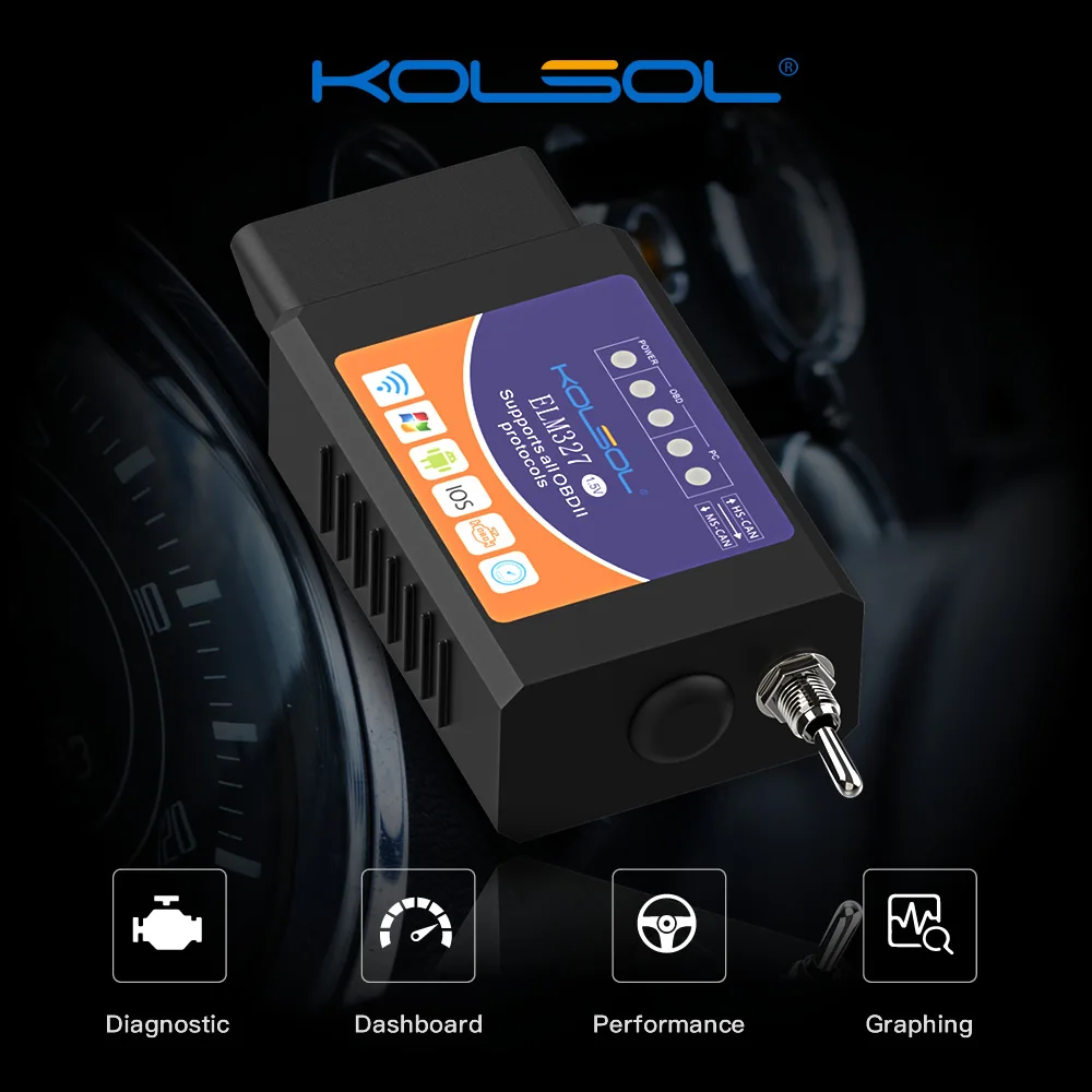 KOLSOL ELM327 V1.5 wifi OBD2 сканер с переключателем Автомобильный сканер работает на Android и iOS