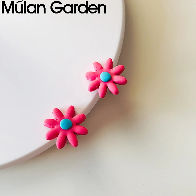 Cute Pink Flower Polymeric Clay Earrings for Women Handmade Circle Color Soft Stud Earring Fashion Jewelry Gift Accessories | Украшения и