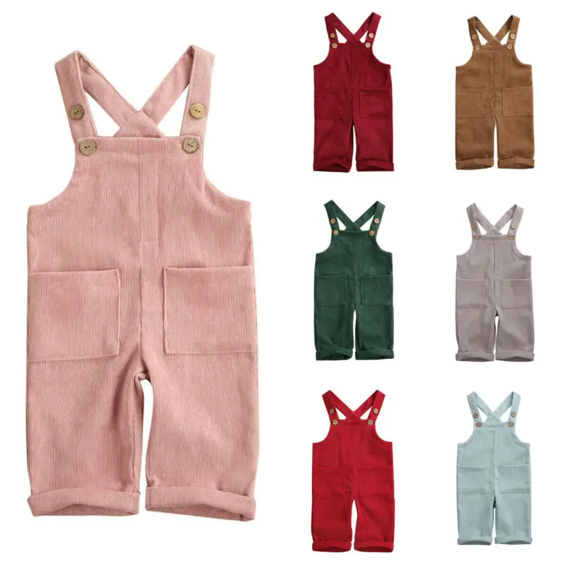 Toddler Overalls Infant Baby Boy Girl Corduroy Sleeveless Romper Jumpsuit Playsuit Outfits Clothes