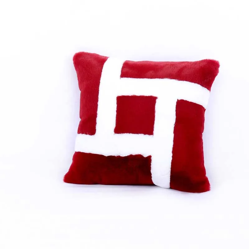 wine red Имитация кроличьего меха диванная подушка короткая плюшевая подушка геометрический узор моющаяся подушка 40x40 см - Цвет: wine red