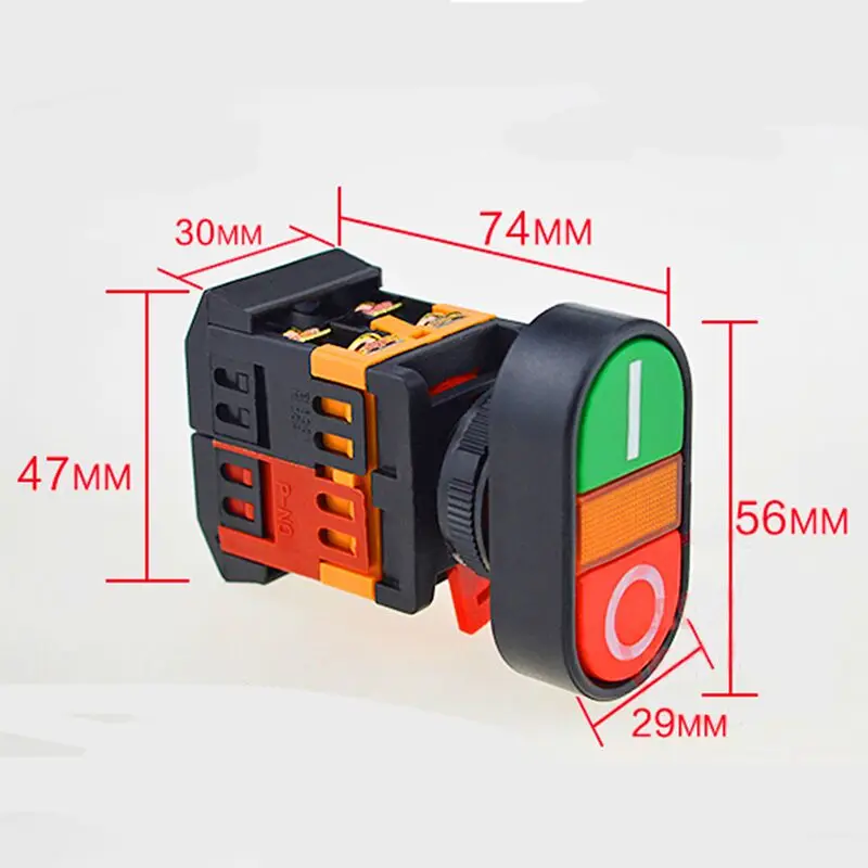 

Self Reset Yellow Indicator Double Push Button Switch 10A AC220V