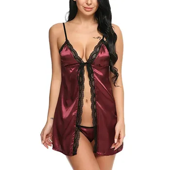 

Sexy Underwear Women Silk Satin Erotic Lingerie Pajamas Femme Sexy Backless Porno Nightdress Langerie Babydolls Sleepwear Dress