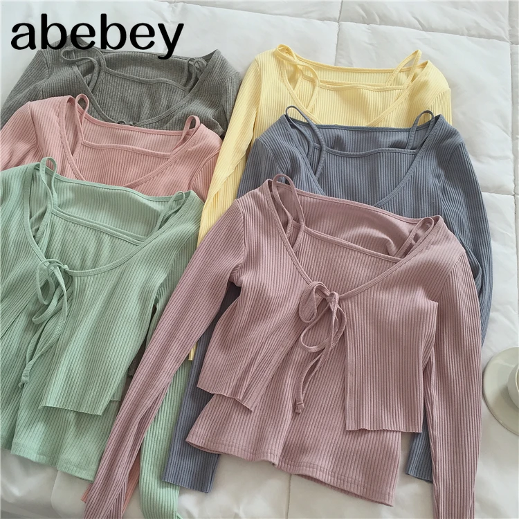 Корейский укороченный свитер для женщин комплект из двух предметов Кардиган с