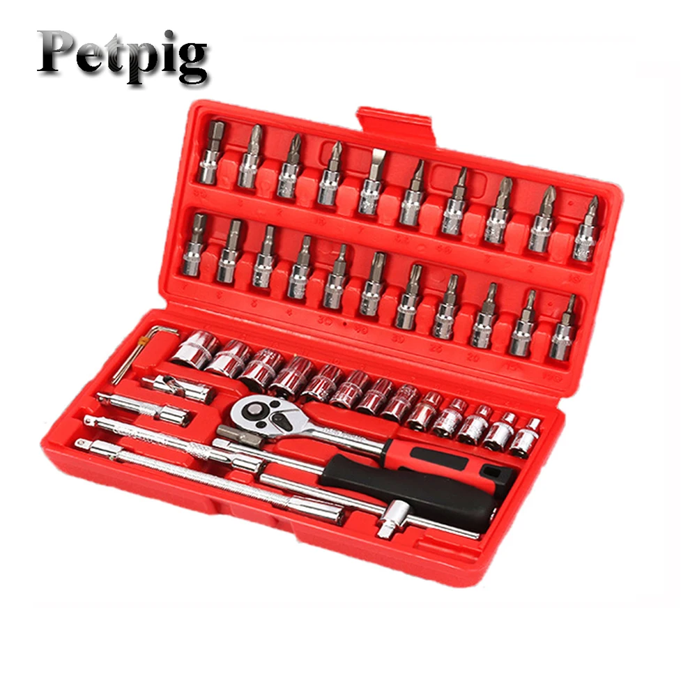 

Auto Repair Tools, 1/4-Inch Car Repair Kit Socket Ratchet Wrench Combination Package Mixed Tool Set