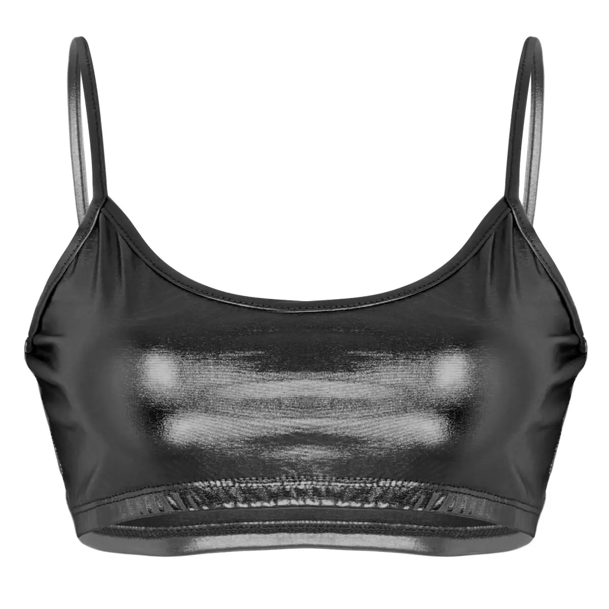 Сексуальный женский Блестящий металлический укороченный топ Rave Outfit Клубная одежда на бретельках глубокий u-образный вырез женское белье облегающий топик