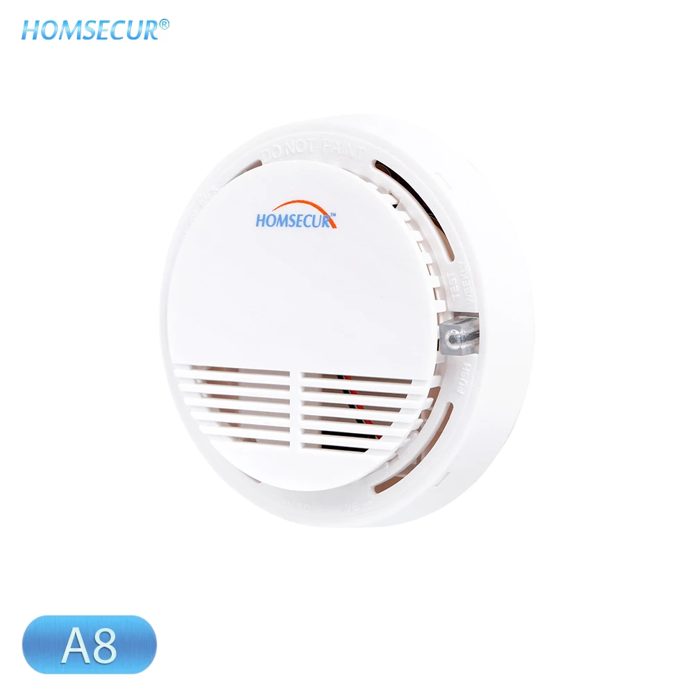 

HOMSECUR A8 433MHz Wireless Smoke/Fire Alarm Detector Sensor with Test Button Ceiling/Wall Mount Support for Home Alarm System