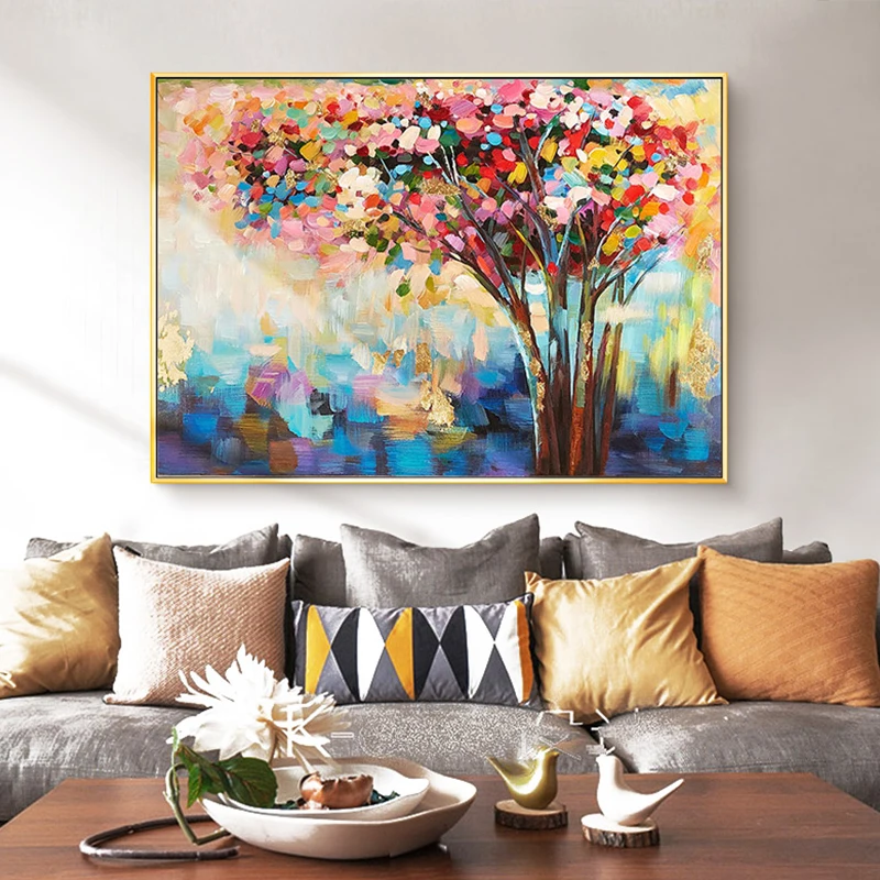 100% ручная роспись абстрактный цветок дерево искусство Масляная живопись на