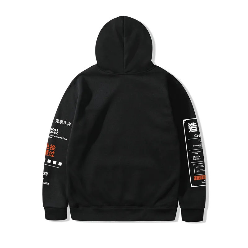  2019 Japan Harajuku Hoodie Sweatshirt Graphic Graffiti Kanji Hip Hop Streetwear Hoodie Cotton Autum