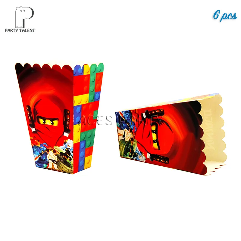 6pcs popcorn box Мальчики Дети Ninjagoing тема посуда для вечеринки в честь Дня Рождения шар конфеты коробка флаг тарелка чашка соломы кисточкой вечерние принадлежности - Цвет: 6pcs popcorn box