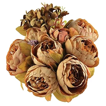 

Vintage Artificial Peony Silk Flowers Bouquet Home Wedding Decoration-Coffee