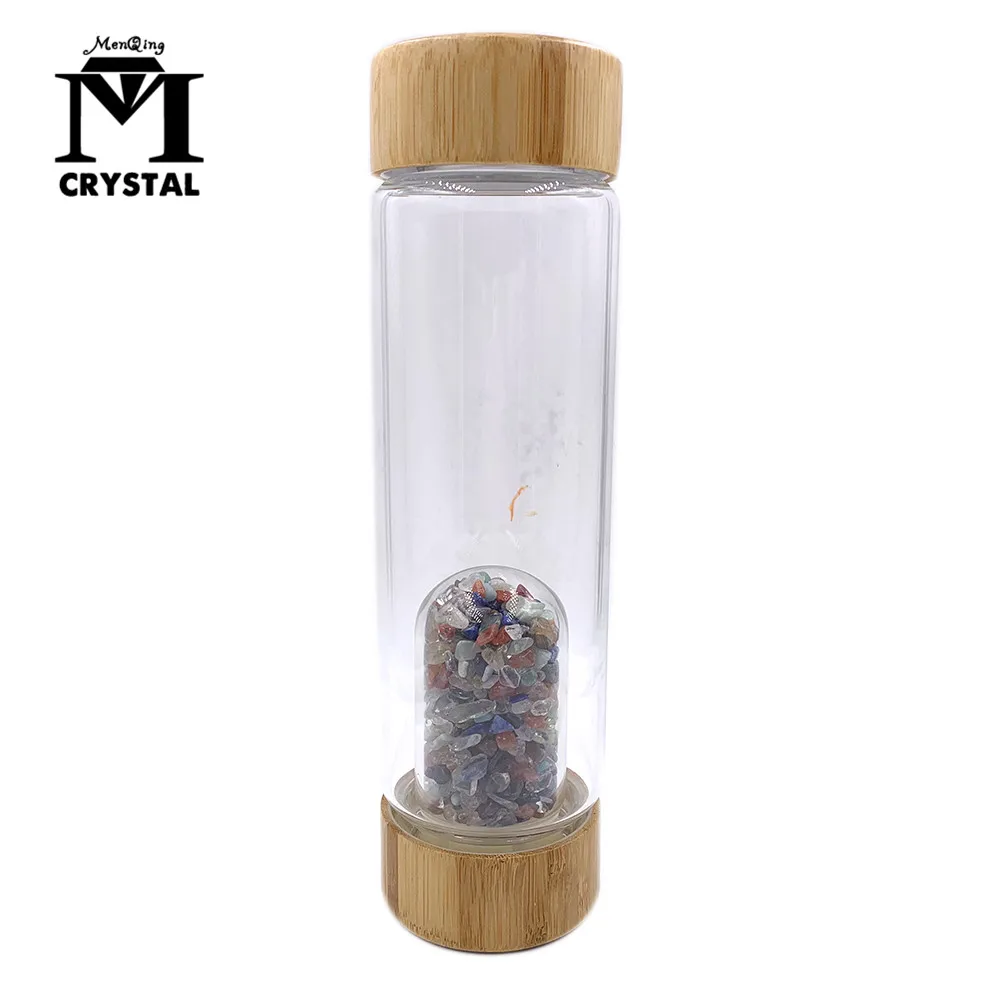 

wholesale Energy Healing Natural Crystal Water Bottle Gemstone Gravel Irregularity stone Quartz Crystal Bamboo Water cups