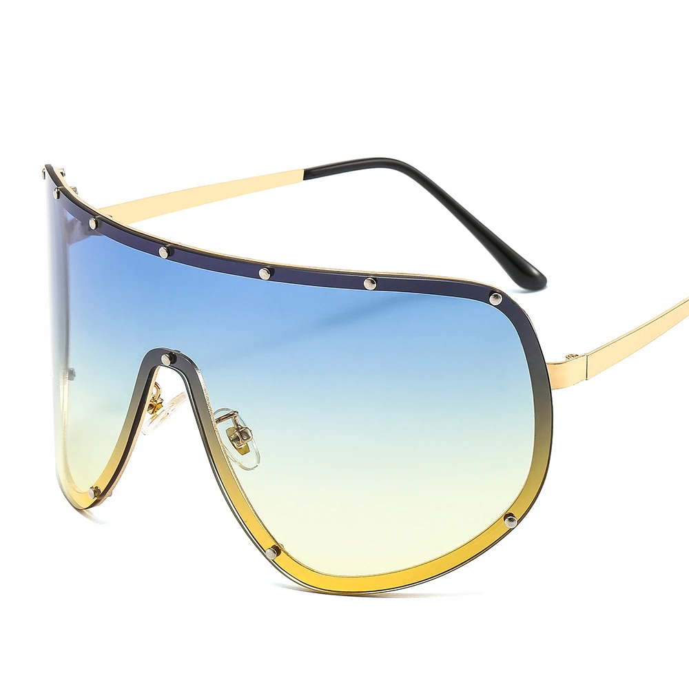 Gafas de sol de gran tamaño sin montura para hombre mujer, lentes una pieza con visera, máscara a prueba de viento, negras, grandes, UV400|Gafas de sol para mujer| - AliExpress