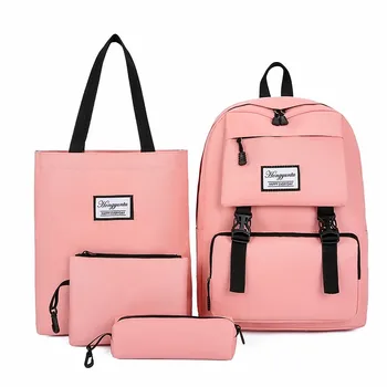 

4 Piece Set Women Backpack Fashion Nylon Shoulder Bag Large Capacity School Bag For Teenage Girls Anti-theft Mochilas Female