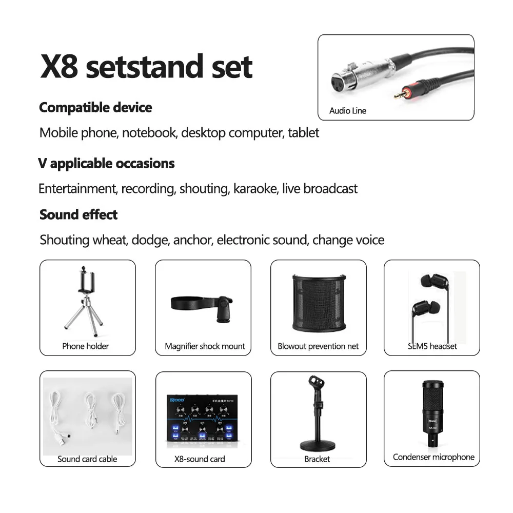 Condenser Karaoke Microphone for PC Phone Mic Live