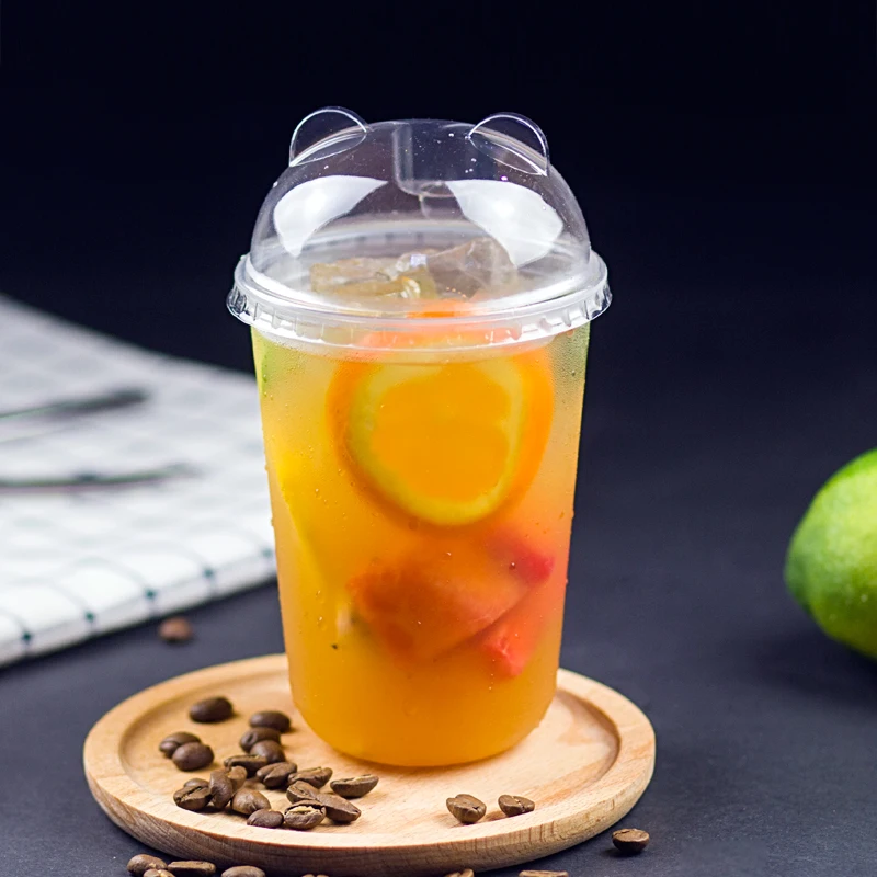50pcs 90 caliber U-shaped thick cold drink packaging cups 400ml 500ml 700ml diposable juice coffee milk tea plastic cup with lid