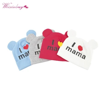 

Cute Ear Baby Hat Newborn Boys Girls Cotton Beanie Cap Soft Autumn Winter Kids I Love mama papa Printed Caps 2020