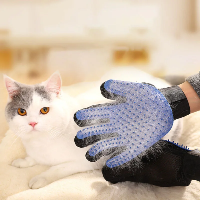 Perro mascota cepillo guante Deshedding suave eficiente Gato aseo de guante de baño para perros gato suministros para limpieza de mascotas guante perro peines