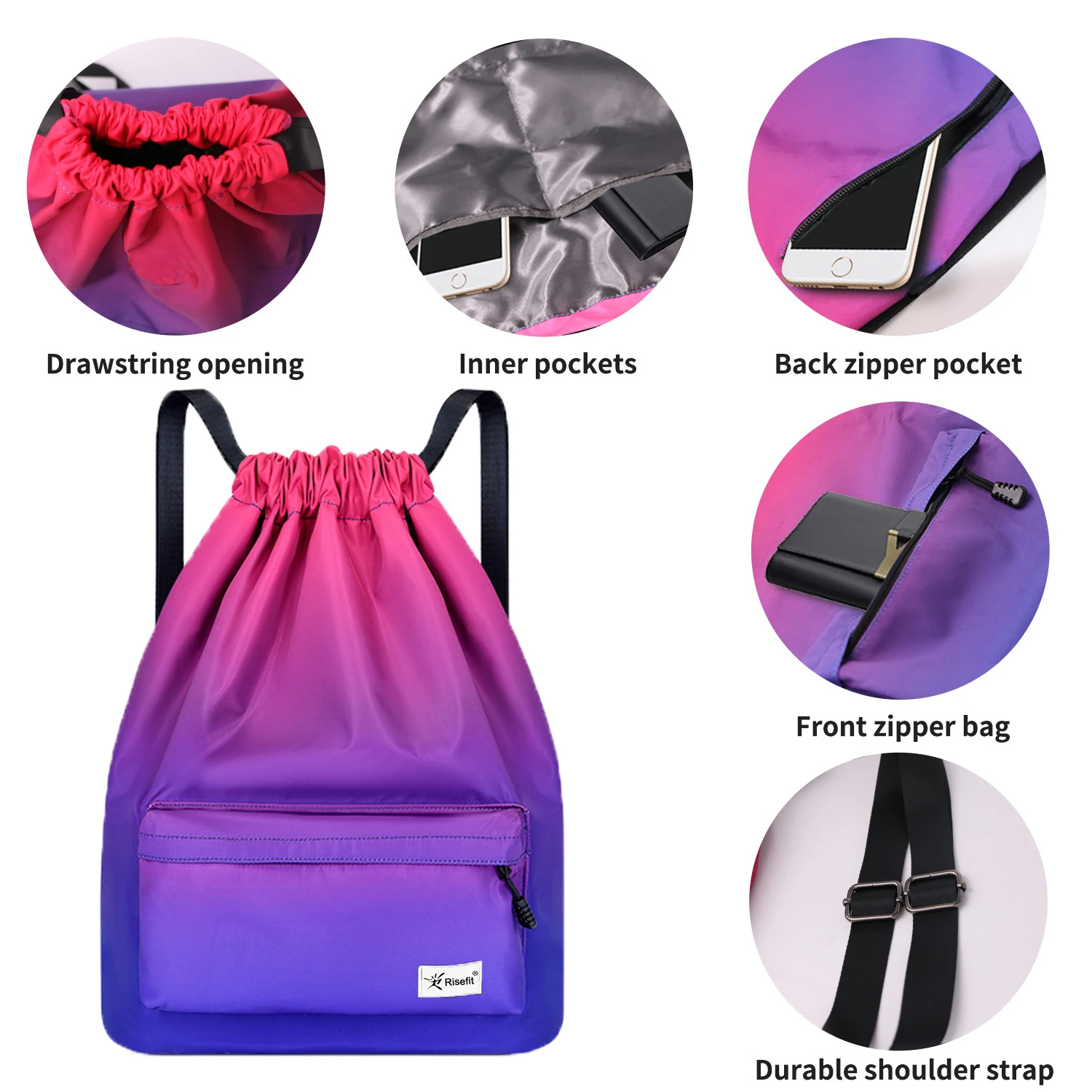Beach Swimming Camping Gear Travel Laundry Sports Gym Gear Clothes Diving Backpacking Mesh Drawstring String Backpack Bag with Inside Zipper Pocket for Toys 