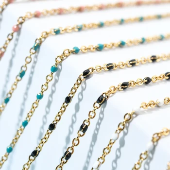 

ZMZY 1 set Boho Fashion Link Stainless Steel Chain Enamel Gold color Multicolor Ankle Bracelets Necklaces for Women Jewelry Gift