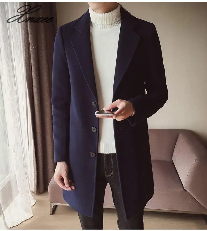 Мужской классический модный Тренч,, черный, красный, армейский, 5XL, мужской длинный Тренч, приталенное пальто, мужские пальто, модный Тренч, верхняя одежда - Цвет: Тёмно-синий
