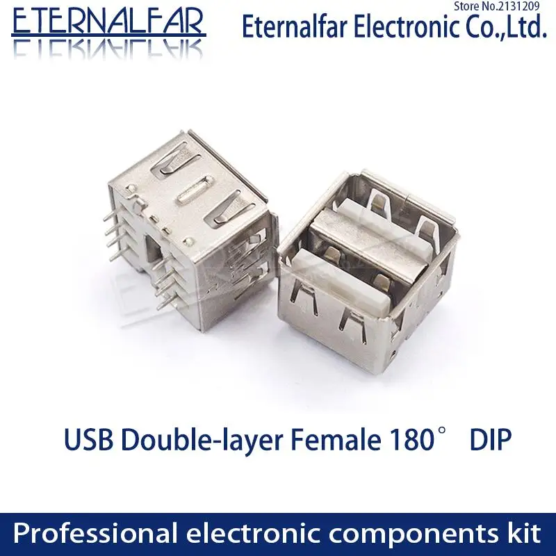 USB 2 0 разъем разъема типа А двухслойный Женский 180 градусов 8PIN обжимной DIP изгиб