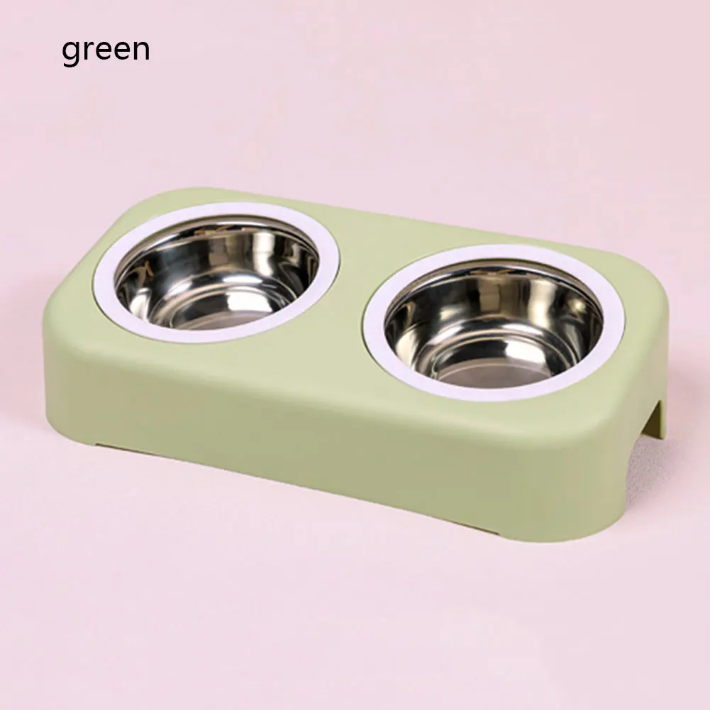 Green A Утолщенная миска для домашних животных из нержавеющей стали, двойные миски для домашних животных, кормушка для собак, щенков, кошек, домашних животных, принадлежности для кормления, миски - Цвет: Green A