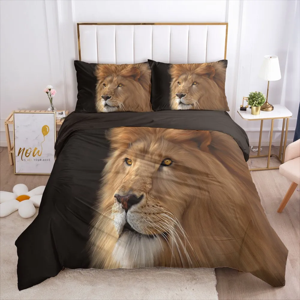 

3D Bedding Sets Black Duvet Cover Set Quilt Covers Pillow Shams Bedclothes Lion Bed Linen Queen Double Size Home Textile