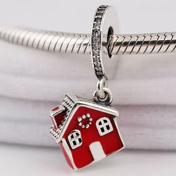 

Original Red Enamel Cosy Christmas House With Crystal Pendant Bead Fit 925 Sterling Silver Charm Bracelet Diy Jewelry