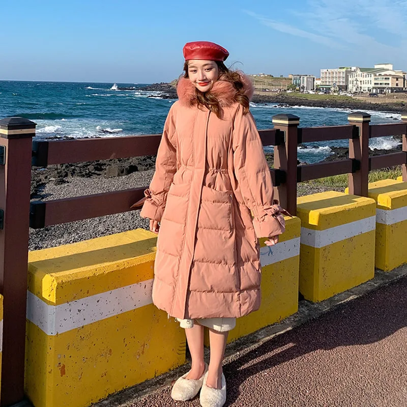 red bean color Зимняя парка, женские пальто, длинные хлопковые повседневные меховые куртки с капюшоном, женские плотные теплые длинные пальто, парки, пуховик, пальто - Цвет: red bean color
