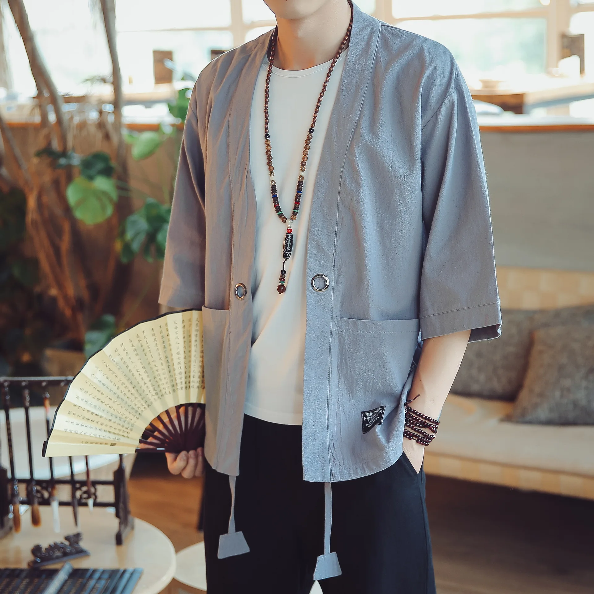 Хлопковое льняное кимоно кардиган мужской японский obi мужской юката Мужская хаори японская одежда самураев Традиционная японская одежда