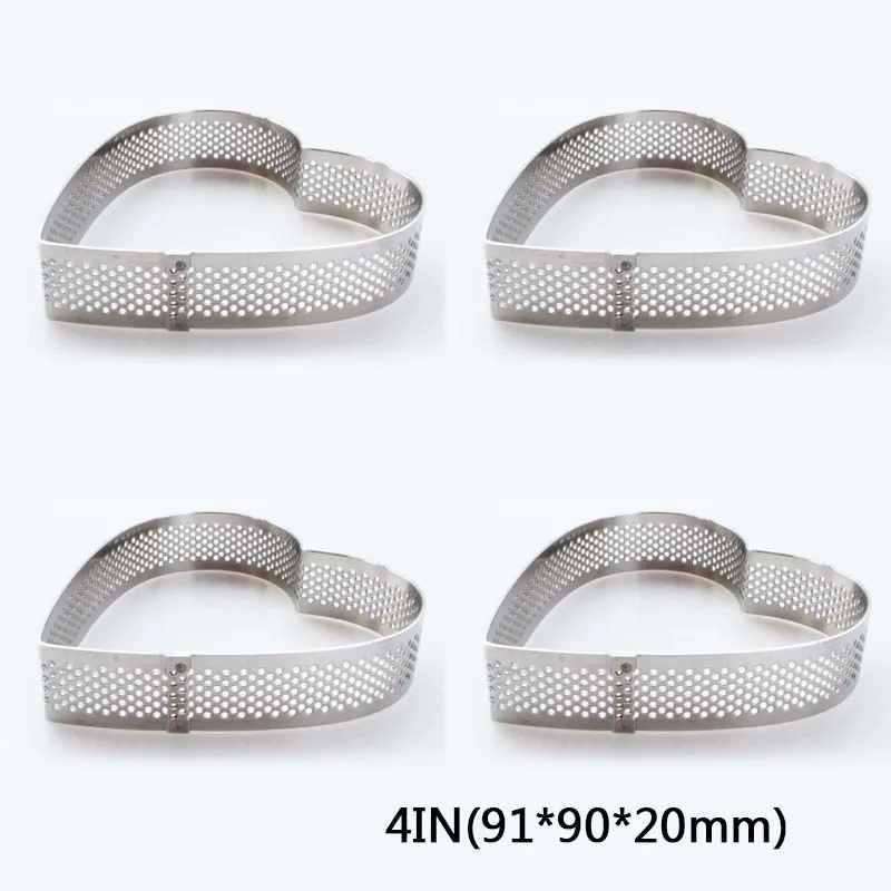 4inch 4 шт./компл. сердце форма для торта в форме сердца для изготовления пресс-формы DIY Торт Пицца выпечка пирог круг дышащие десерт фруктовый пирог кольцо с отверстием - Цвет: 4inch