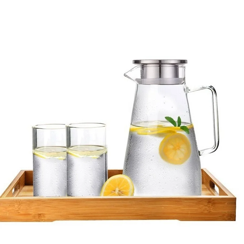 

1.5L/1.8L/2L Heatable Glass Water Pot Cha Tea Kettle With Stainless Steel Filter Lid Fruit Juice Lemonade Jug Pitcher Drinkware