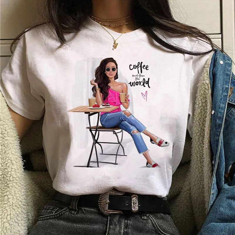 Fashion Women T Shirt Coffee Time and Girl Printed T Shirt Female Summer Casual Tops Tee 90s Girls Harajuku Cute Women T-shirts sport t shirt