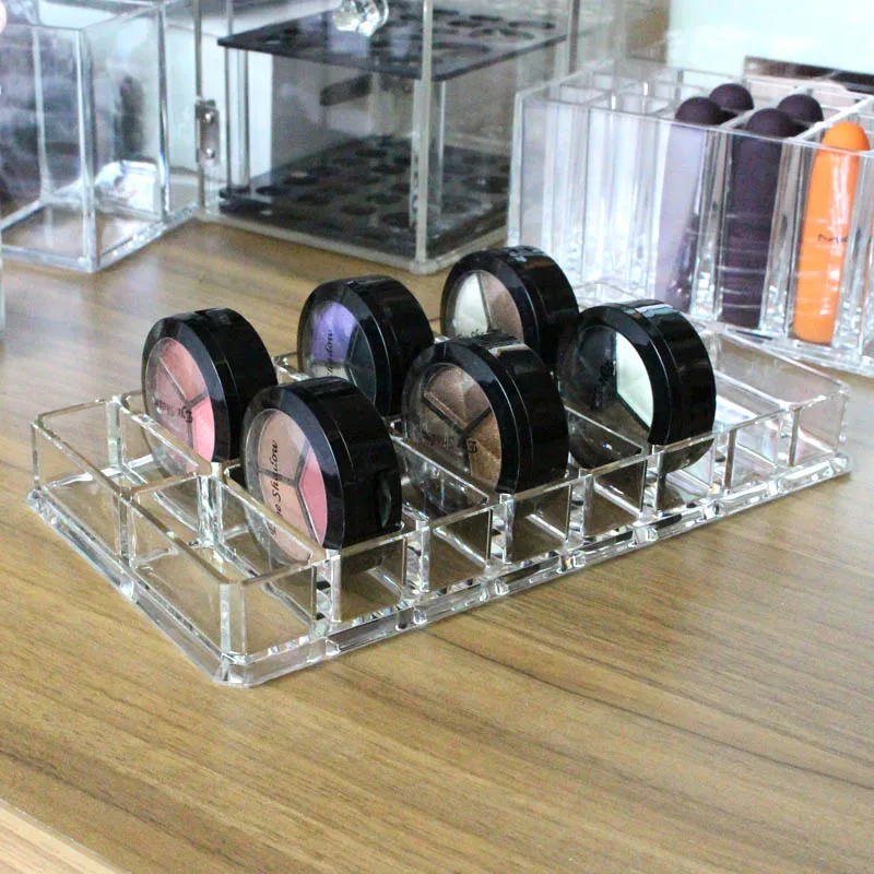 

New Style Acrylic 16 Slots Double Powder Storage Box Transparent Makeup Organizer Eyeshadow Blush Sample Display Shelf Box Case