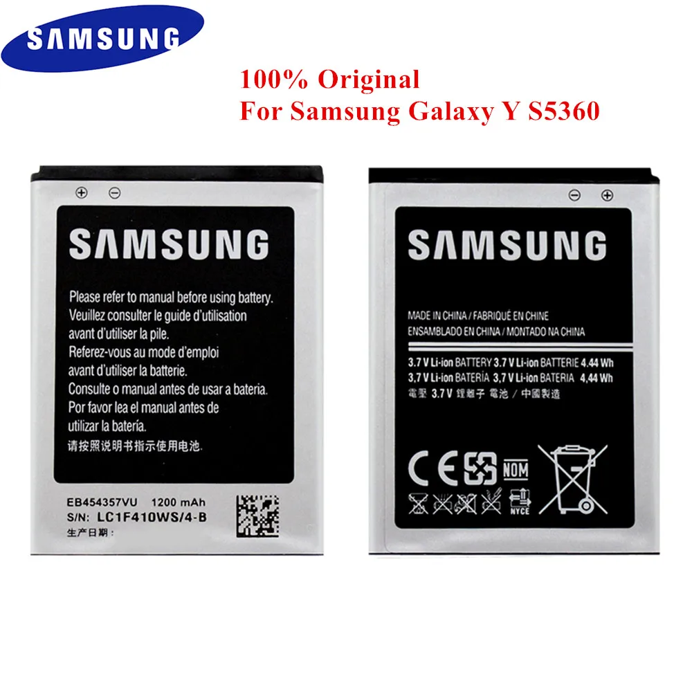 Оригинальный аккумулятор EB454357VU для Samsung Galaxy Y 1200 мАч Duos S5368 S5380 S5380D Wave