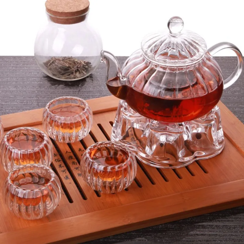 Punpkin-TETERA de vidrio resistente al calor, con filtro colador, se puede calentar agua, té, 600ml