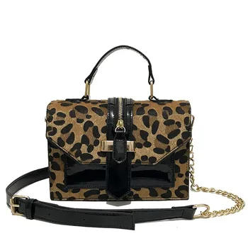 

Leopard Crossbody Bags for Women with Zipper Decoration Ladies Chain Handbags Quality Patent Leather Small Female Shoulder Bag