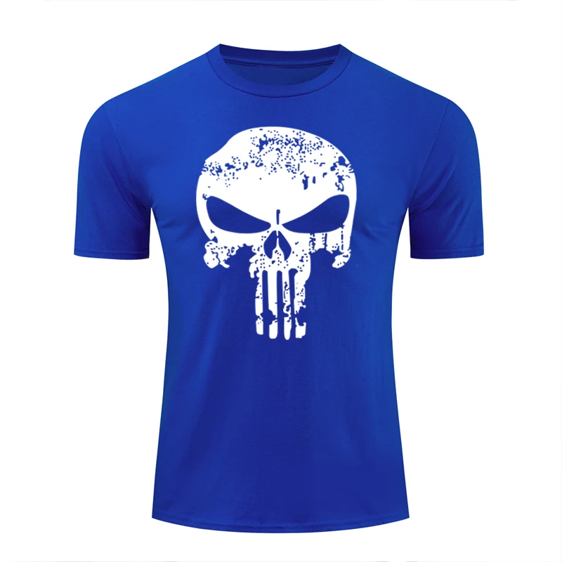 Новая футболка с черепом летняя смешной короткий рукав Футболка с принтом Мужская Каратель футболки с аниме рисунком Homme повседневные топы хлопок одежда - Цвет: blue skull white