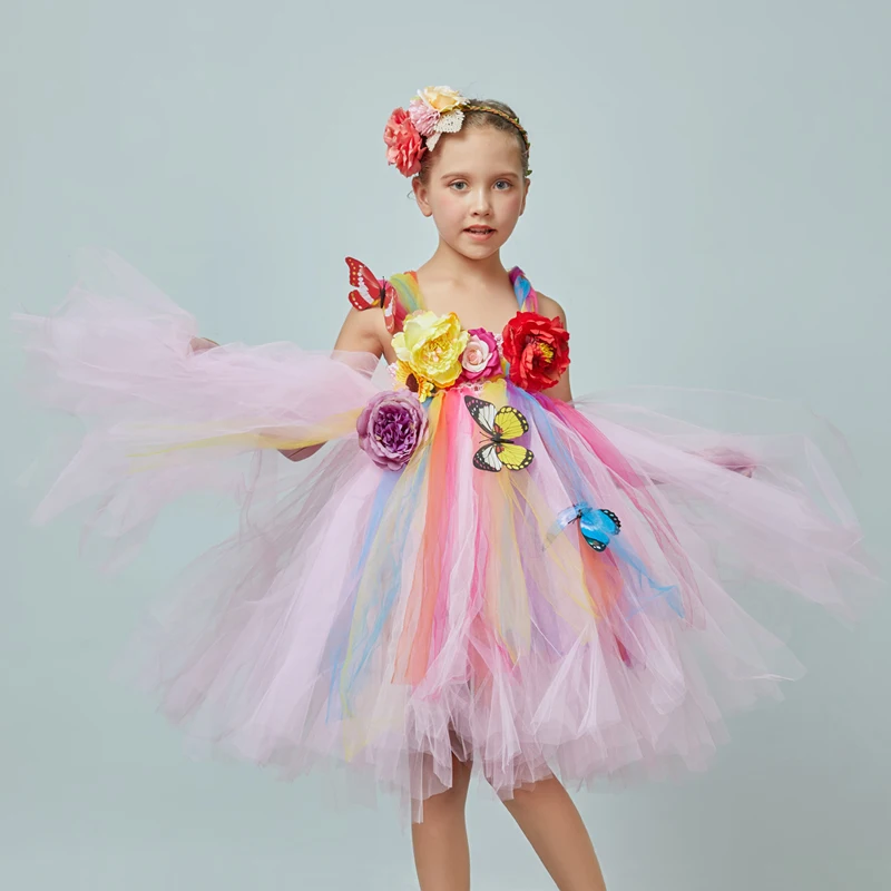 Flower Girl Fancy Princess Tutu Dress Fairy Wedding Bridesmaid Tulle Dress Kids Birthday Party Pageant Formal Graduation Costume (9)