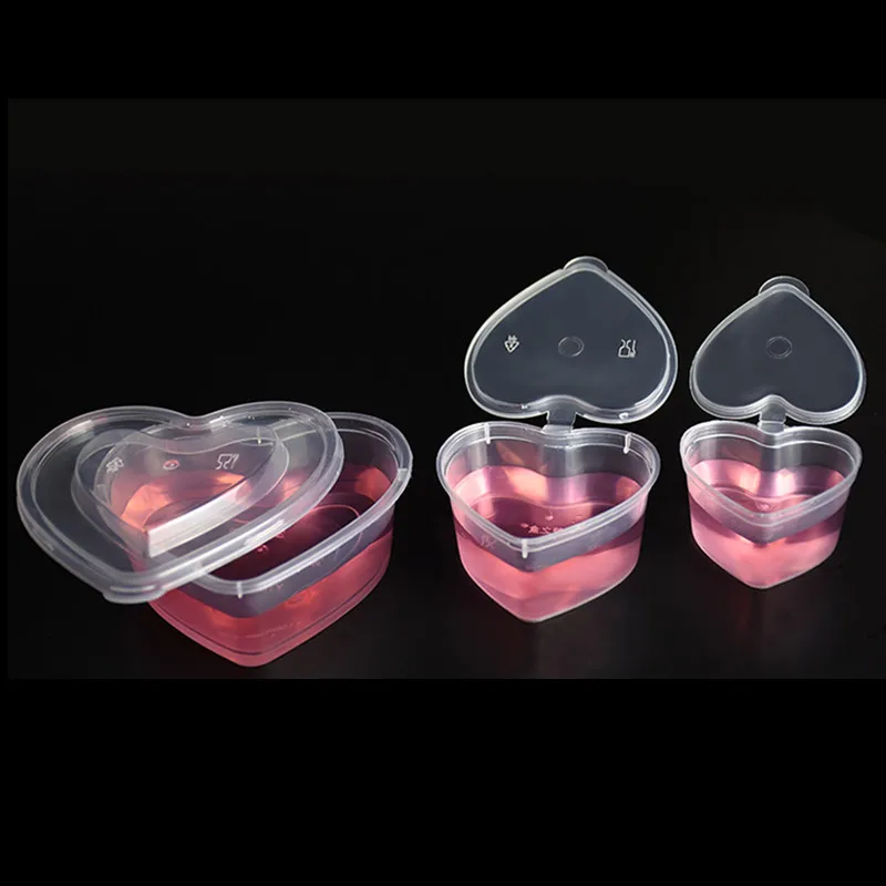 100pcs High quality transparent love shape disposable pudding cup 40ml 70ml 120ml jelly sauce fruit plastic cup with lid